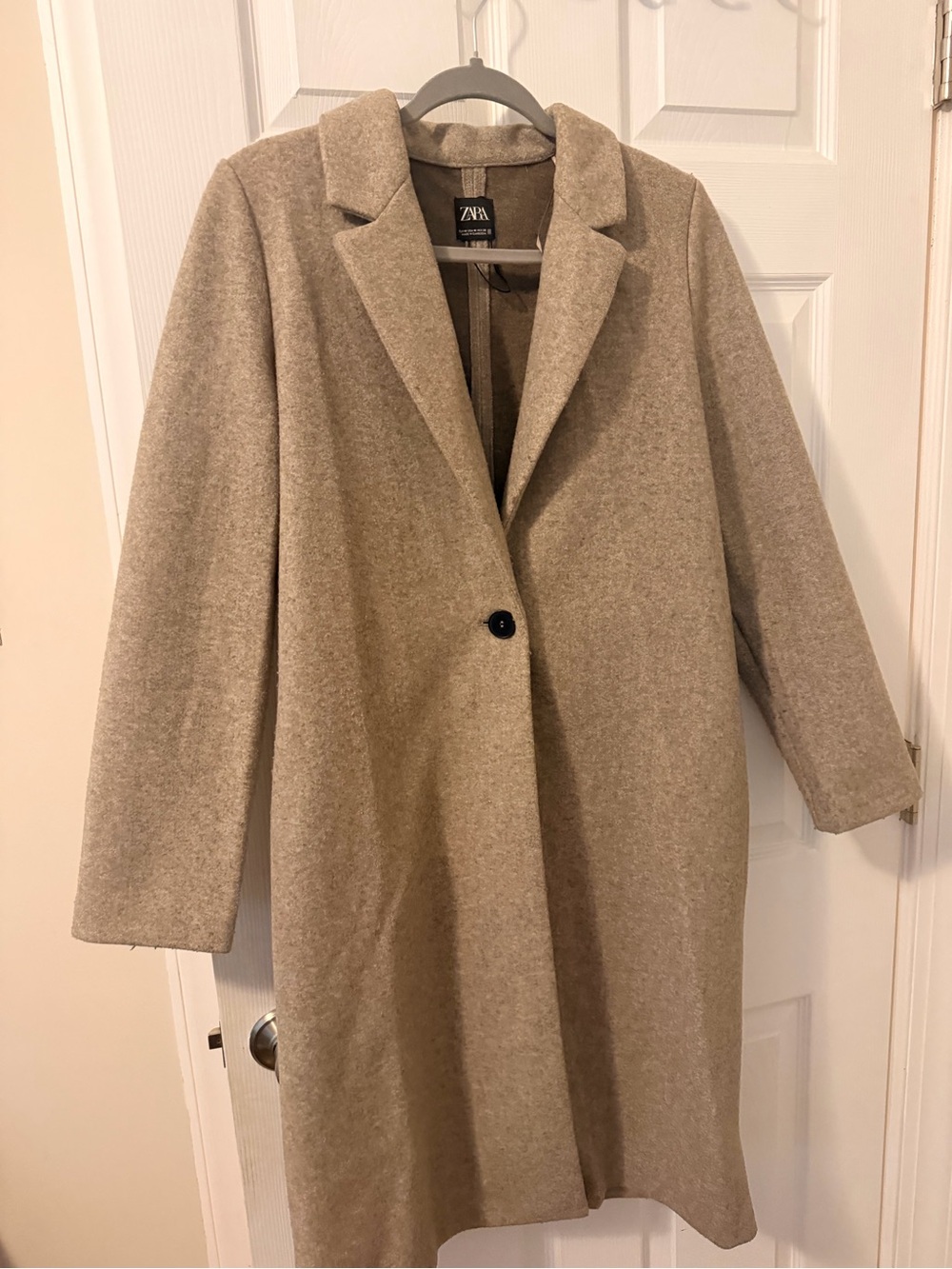 Zara Taupe Single-Button Wool-Blend Trench Coat